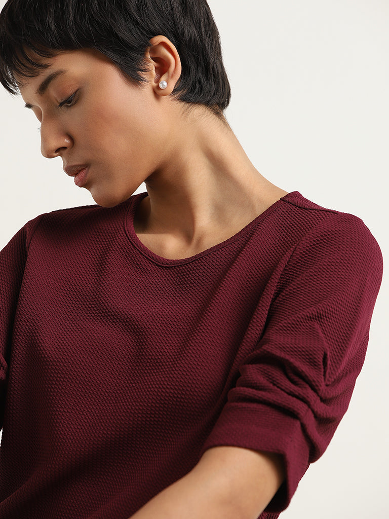 Wardrobe Maroon Self-Patterned Top