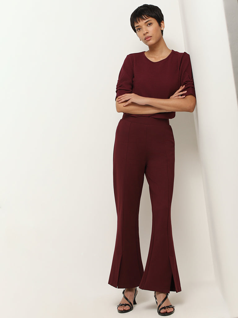 Wardrobe Maroon Self-Patterned Top