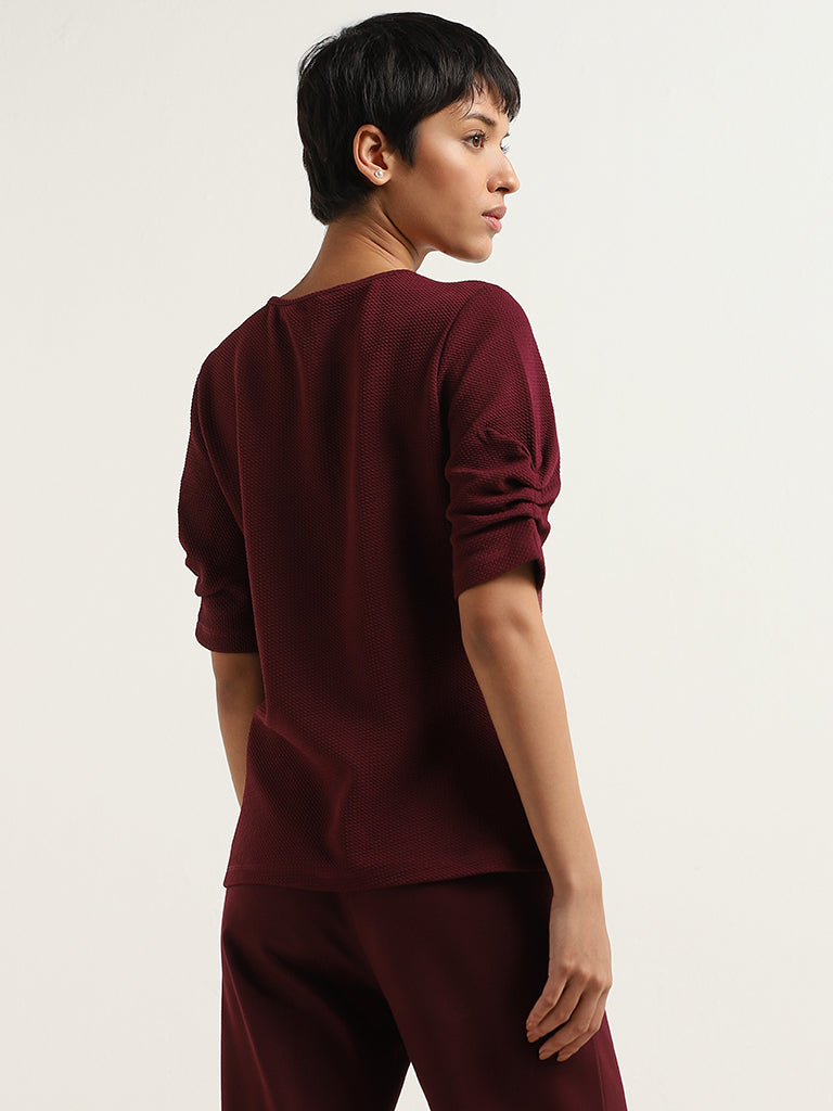 Wardrobe Maroon Self-Patterned Top