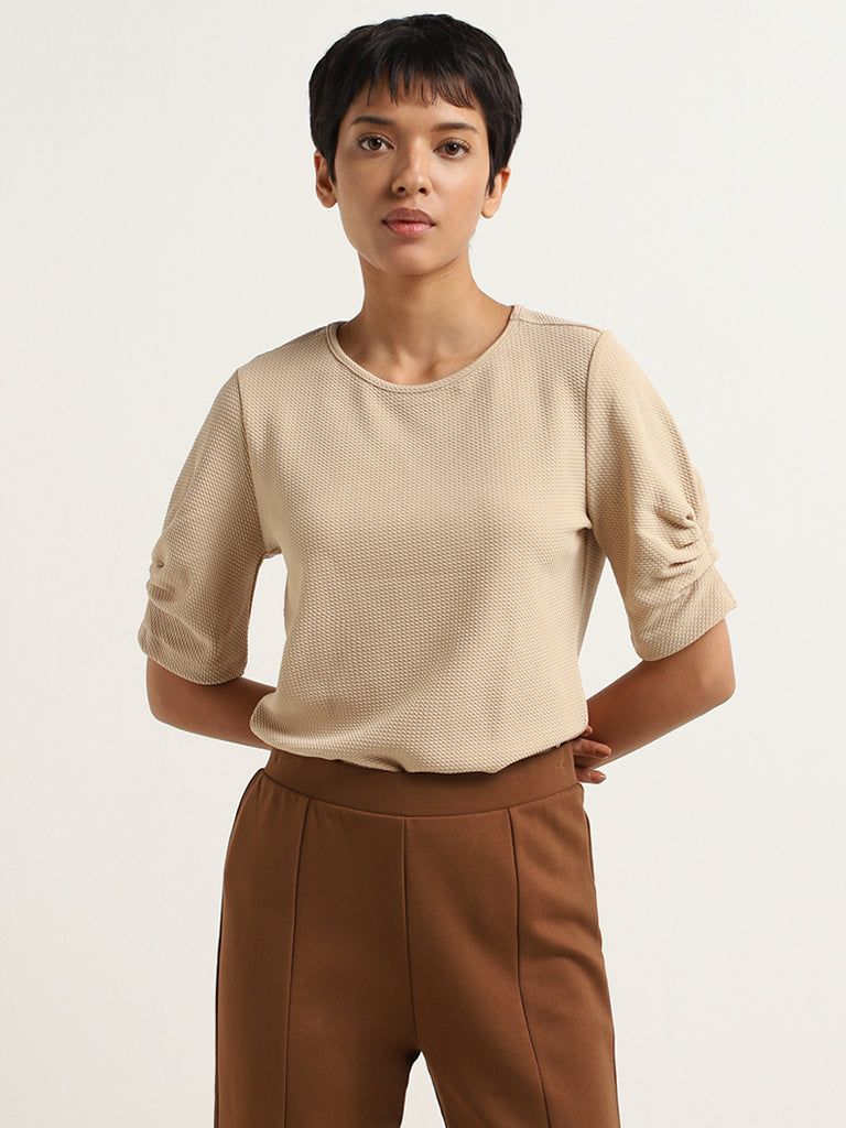 Wardrobe Beige Self-Patterned Top