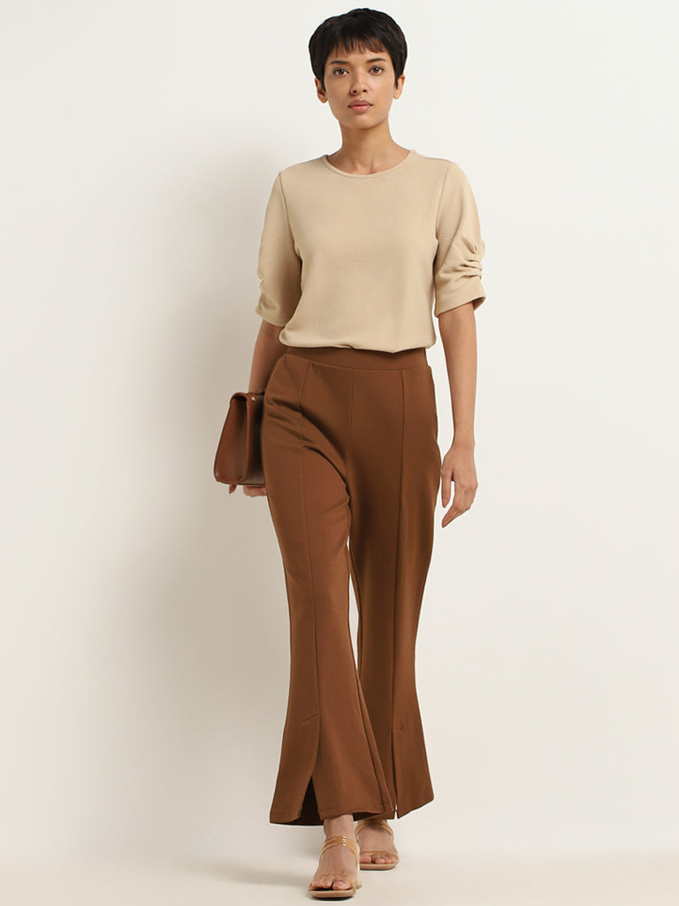 Wardrobe Beige Self-Patterned Top