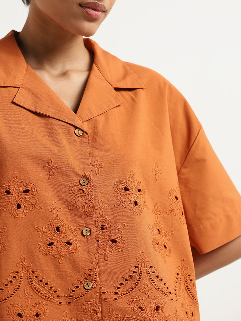 LOV Rust Orange Cotton Schiffli Shirt