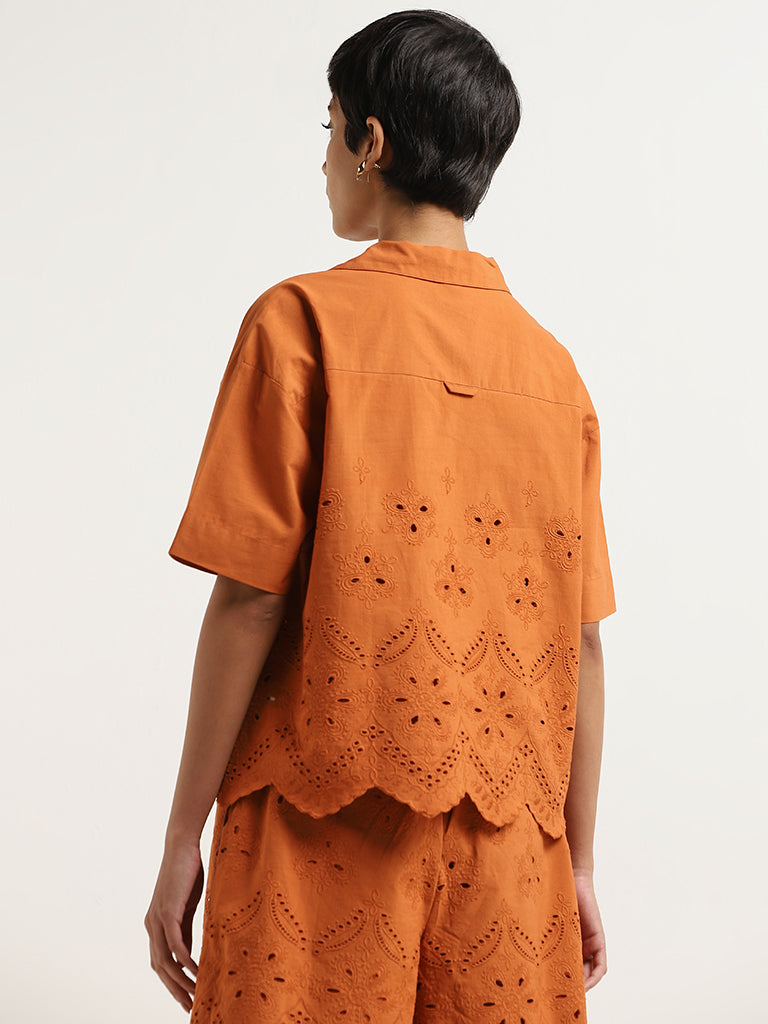 LOV Rust Orange Cotton Schiffli Shirt