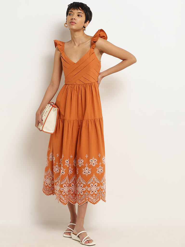 LOV Rust Cotton Tiered Maxi Dress