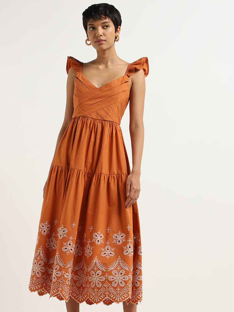 LOV Rust Cotton Tiered Maxi Dress