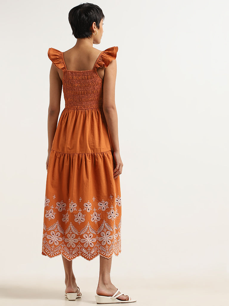 LOV Rust Cotton Tiered Maxi Dress