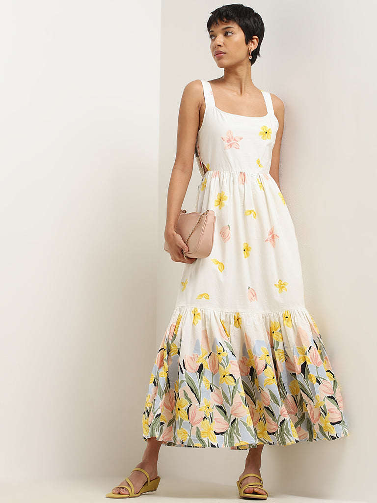 LOV White Cotton Tiered Maxi Dress