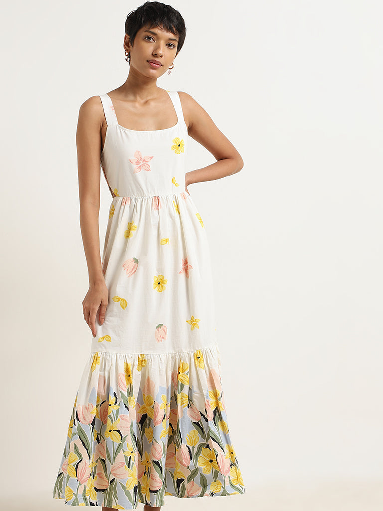 LOV White Cotton Tiered Maxi Dress