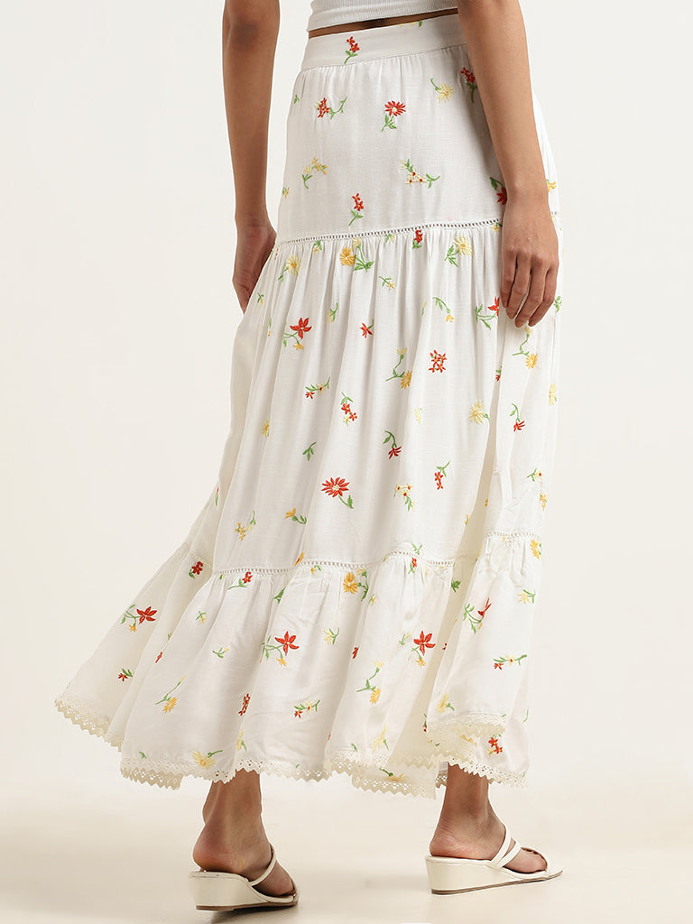 LOV Off-White Tiered Maxi Skirt