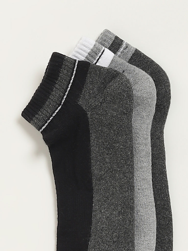 WES Lounge Grey Printed Cotton Blend Trainer Socks - Pack of 3