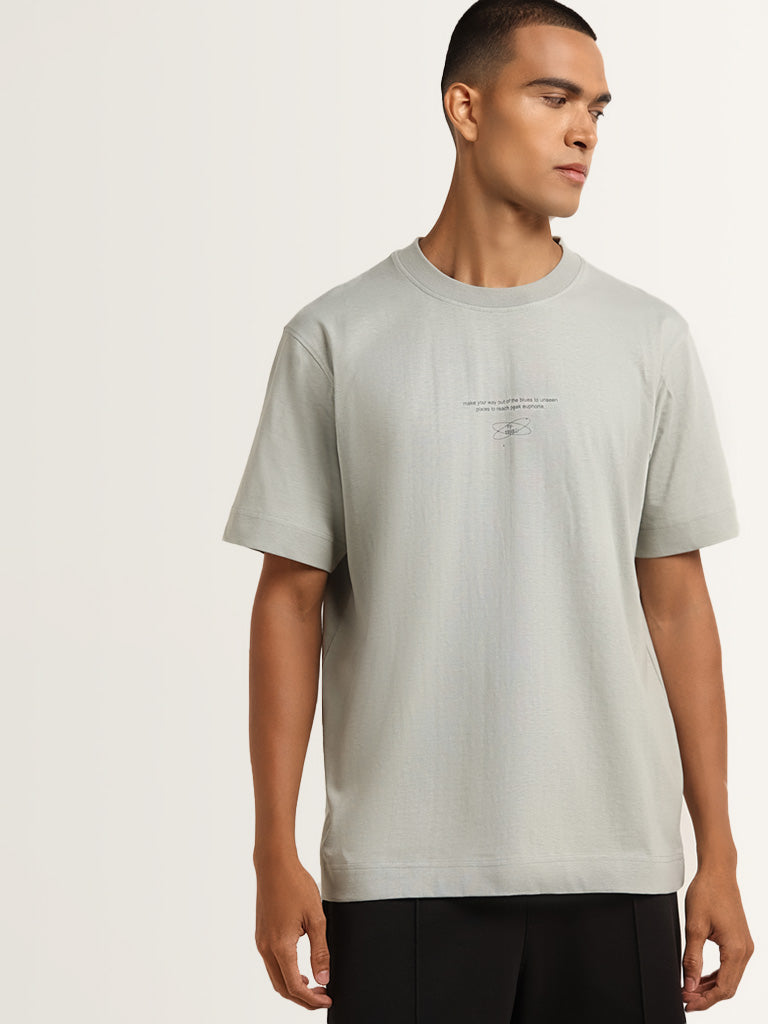 Studiofit Dusty Sage Text Design Cotton T-Shirt