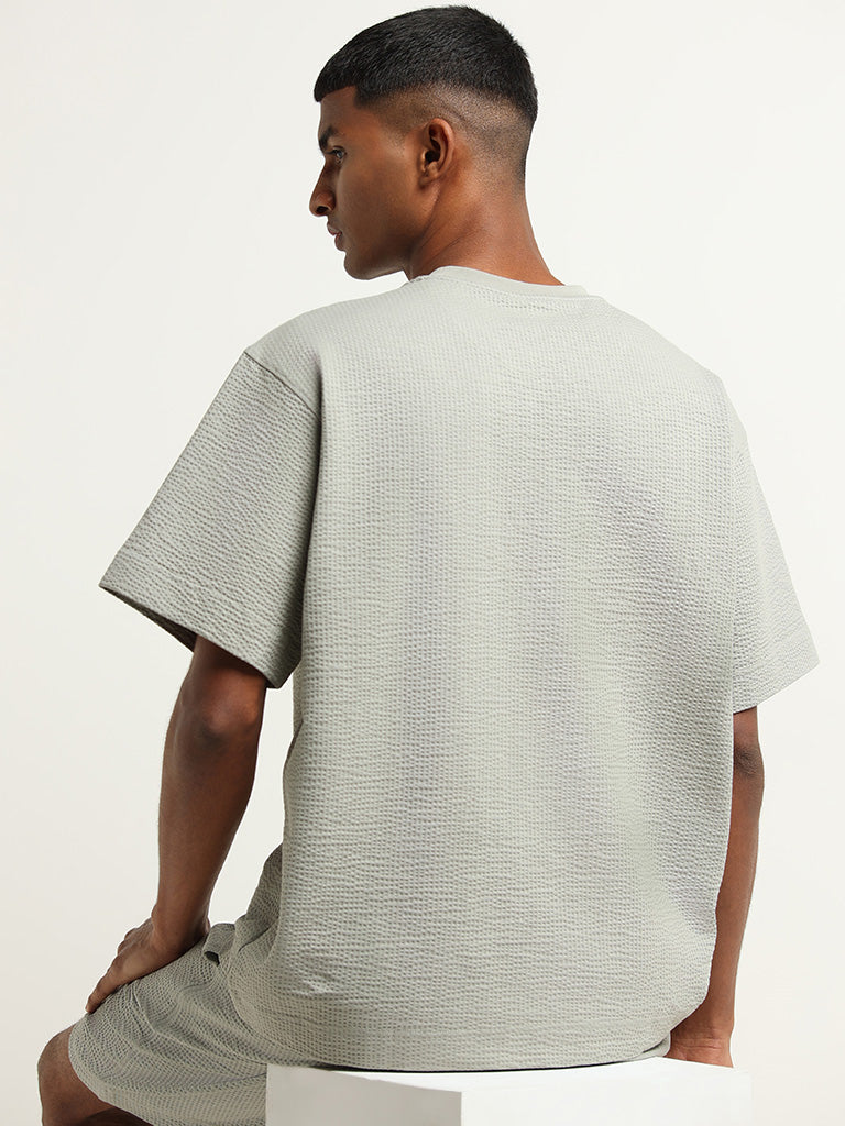 Studiofit Sage Green Ribbed Textured Relaxed Fit T-Shirt