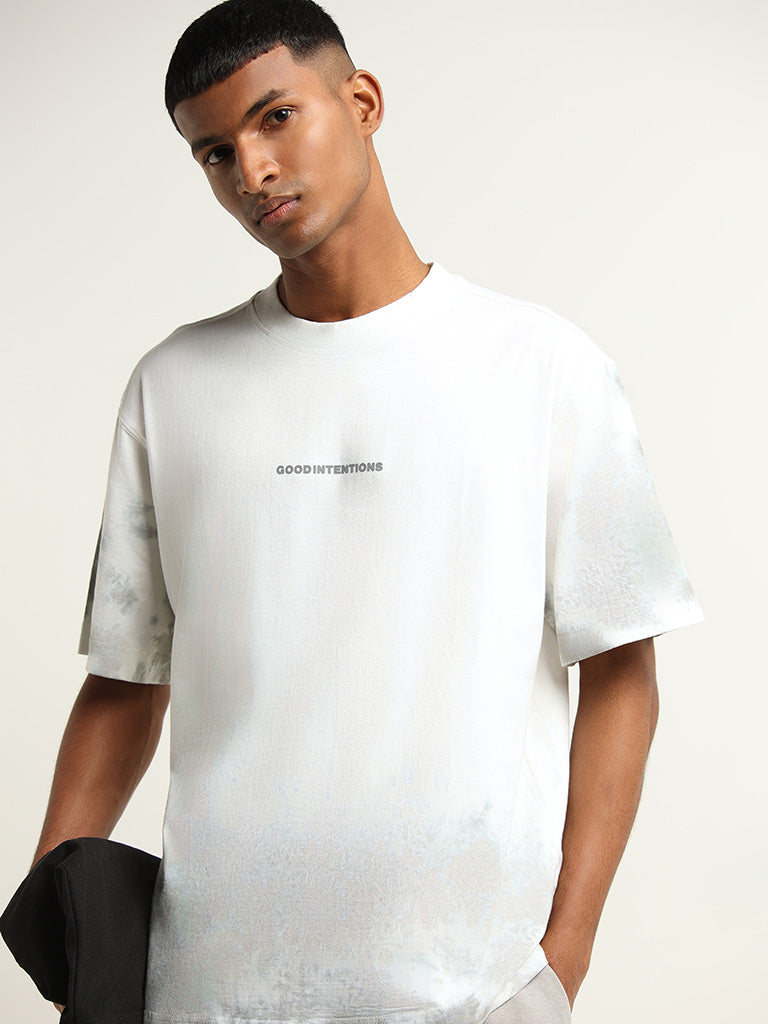 Studiofit Off-White Printed Cotton Relaxed Fit T-Shirt