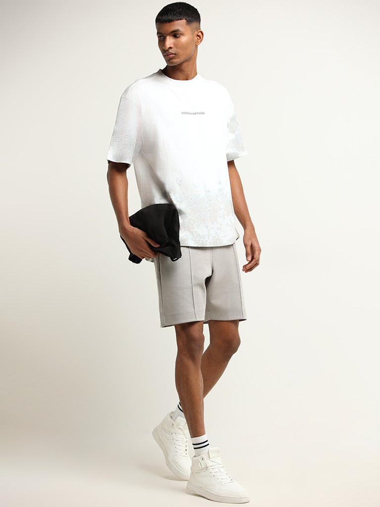 Studiofit Off-White Printed Cotton Relaxed Fit T-Shirt