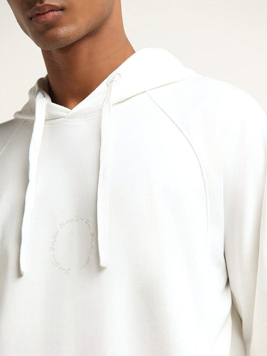 Studiofit Off-White Printed Hoodie Cotton Relaxed Fit T-Shirt