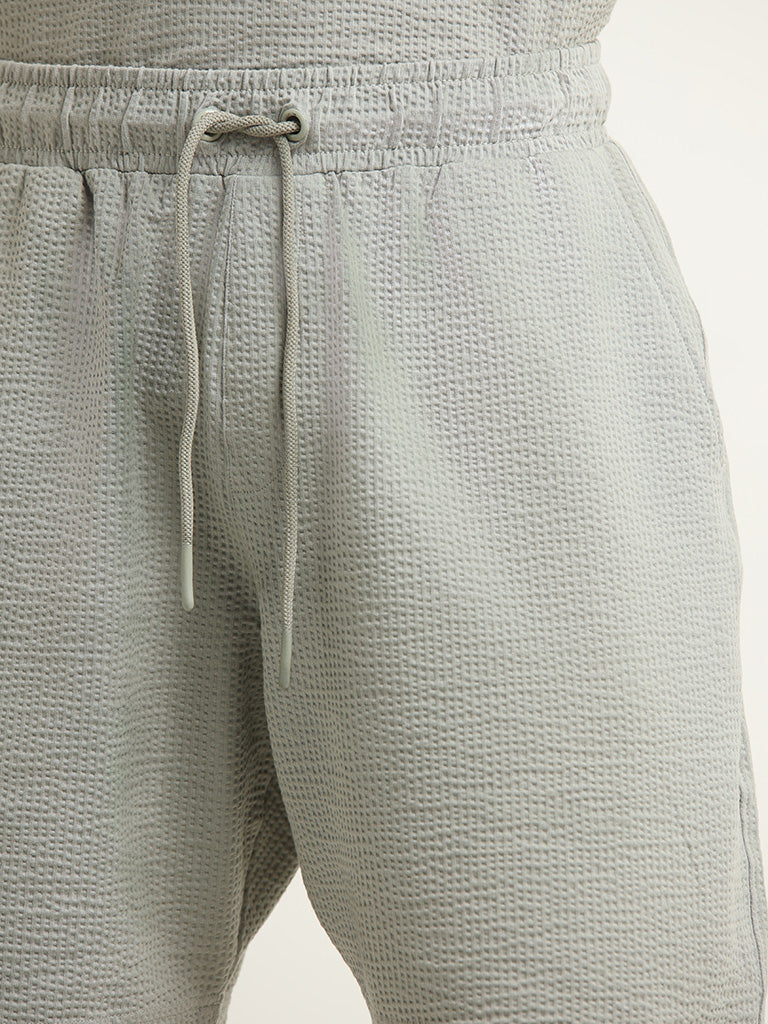 Studiofit Sage Green Ribbed Textured Mid Rise Relaxed Fit Shorts