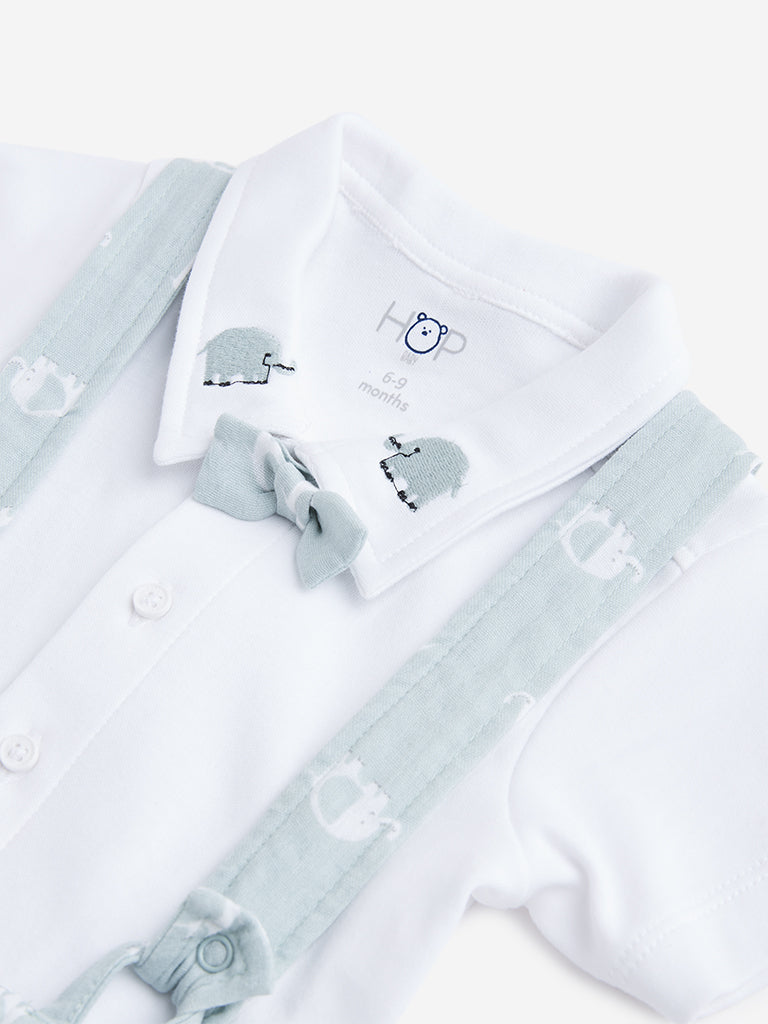 HOP Baby Light Sage Elephant Dungaree, Shirt & Bow Set