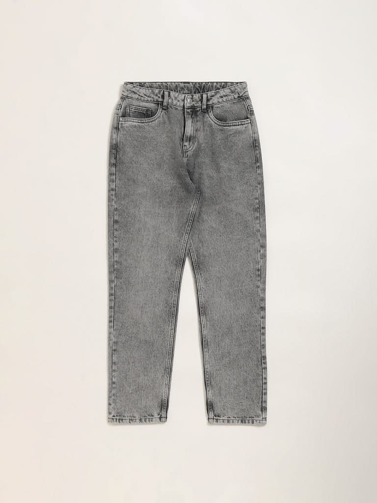 Y&F Kids Grey Straight Fit Mid Rise Denim Jeans