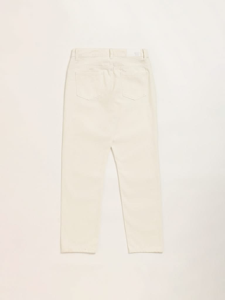 Y&F Kids Cream Straight Fit Mid Rise Denim Jeans