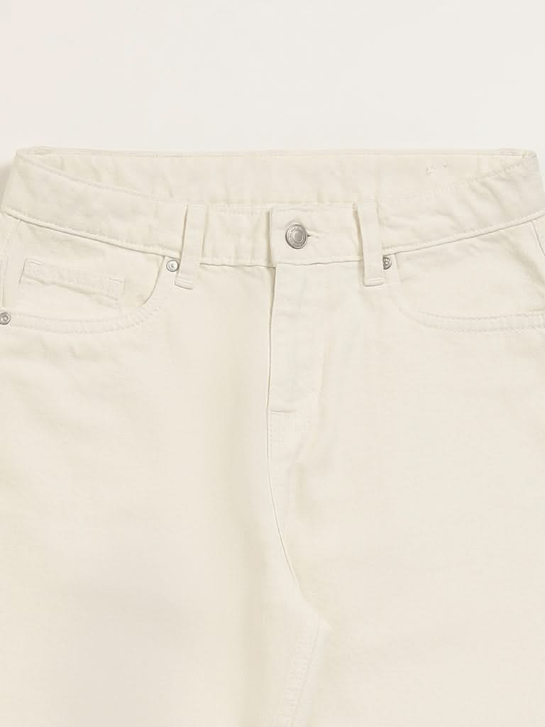 Y&F Kids Cream Straight Fit Mid Rise Denim Jeans