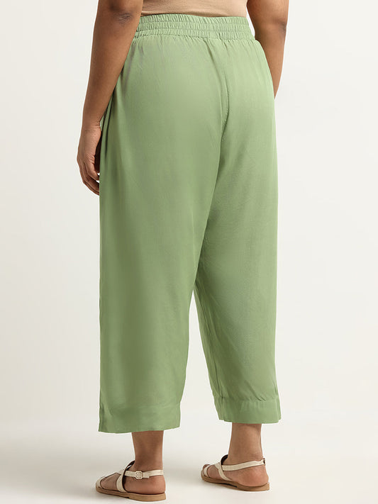 Diza Solid Green Wide-Leg Pants