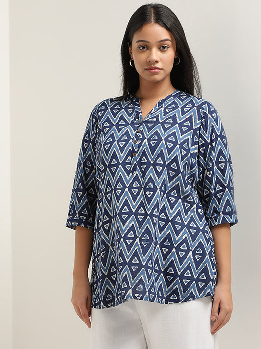 Diza Indigo Geometrical Design Straight Kurti