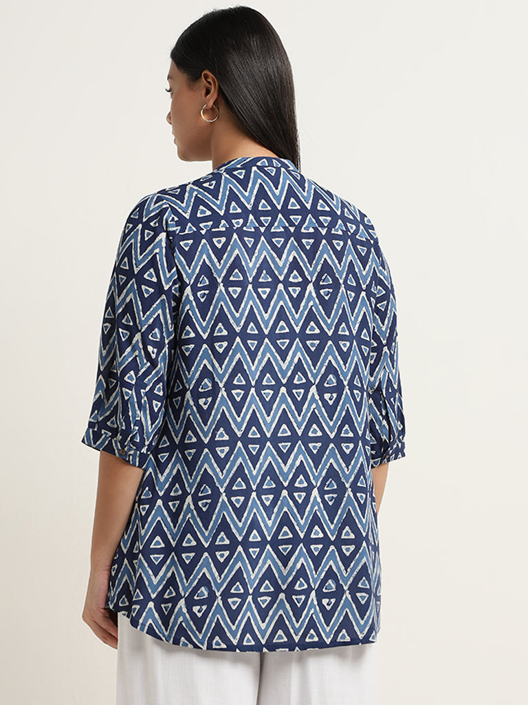 Diza Indigo Geometrical Design Straight Kurti