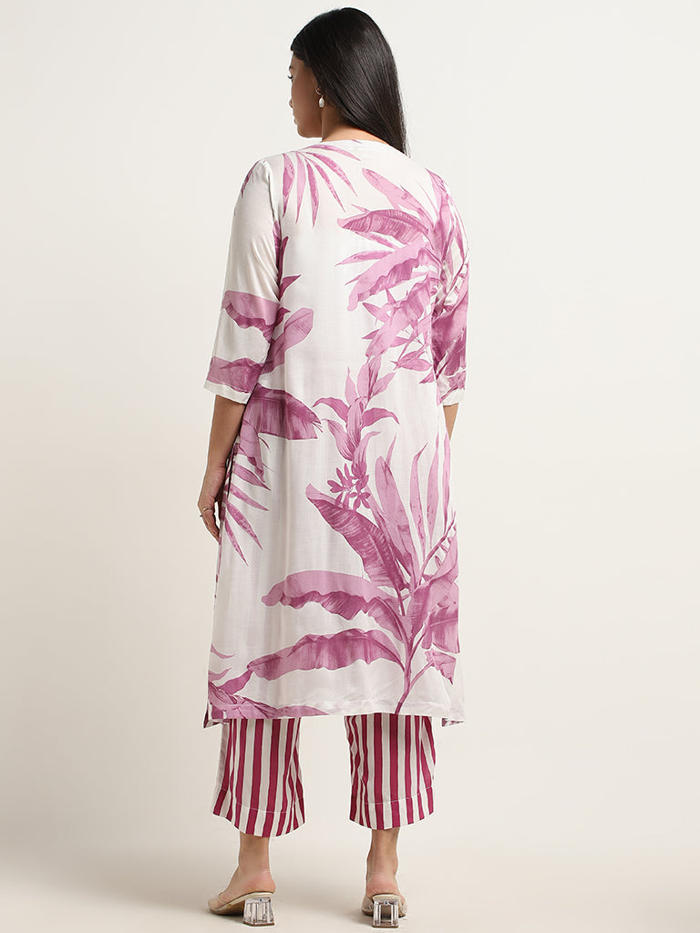 Diza Lilac Leaf-Printed A-Line Kurta