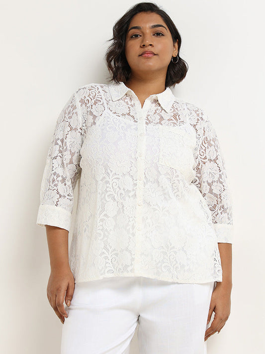 Gia White Schiffli Shirt with Camisole