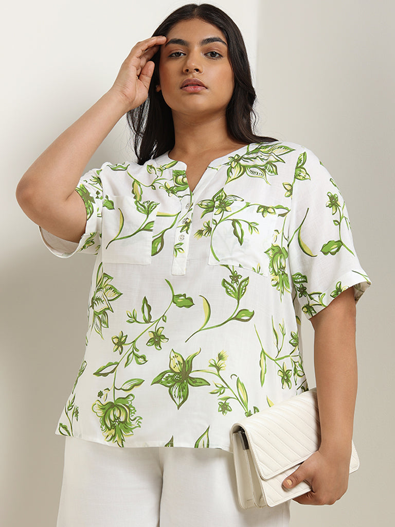 Gia White Leaf Printed Top