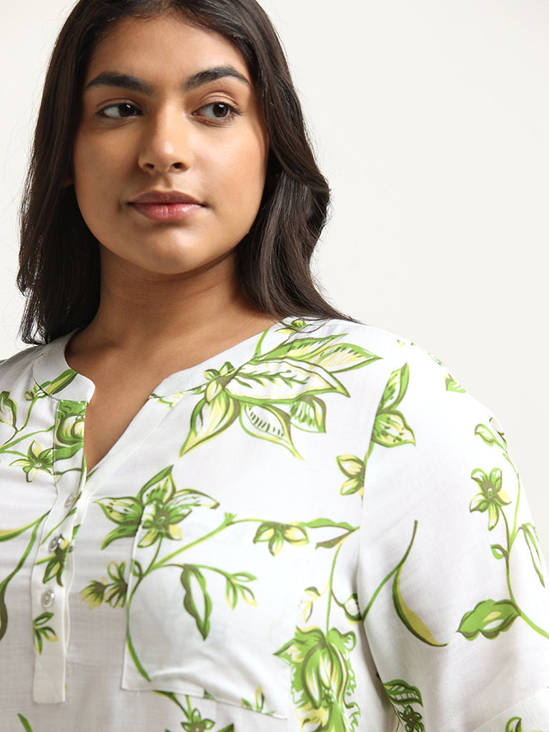 Gia White Leaf Printed Top