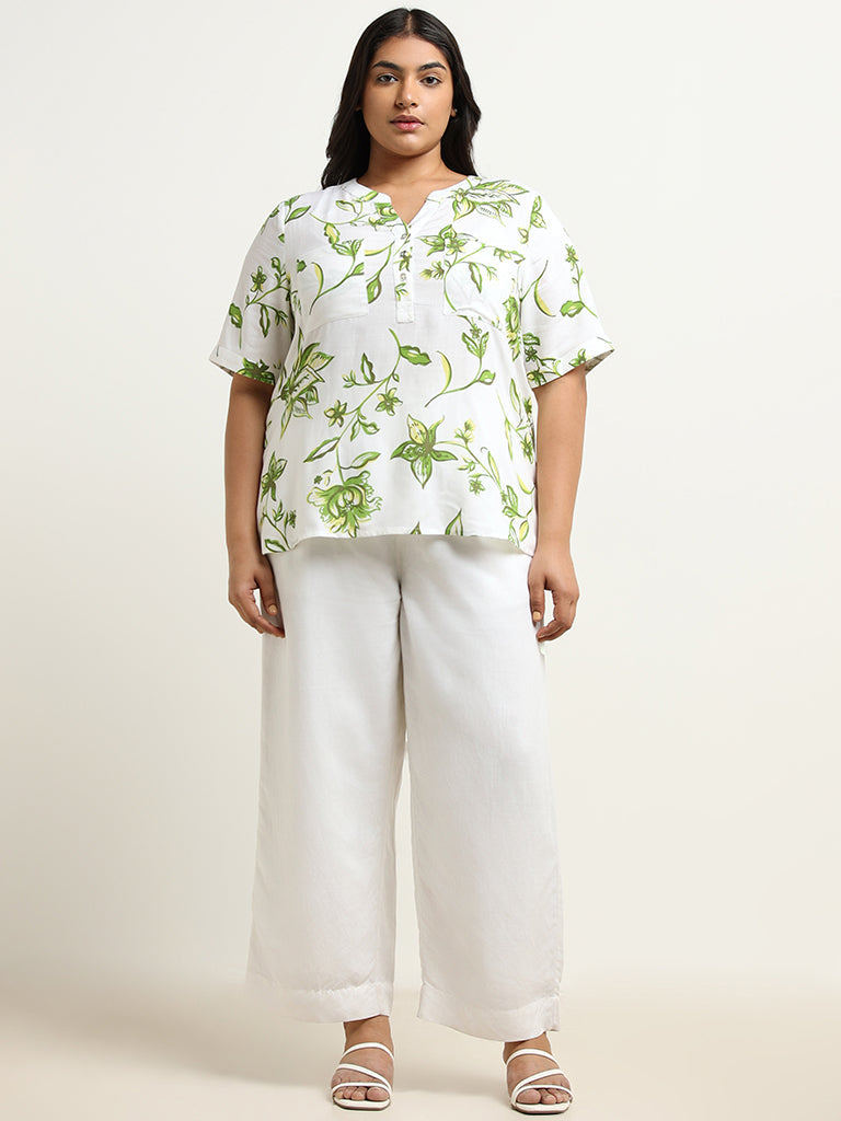 Gia White Leaf Printed Top