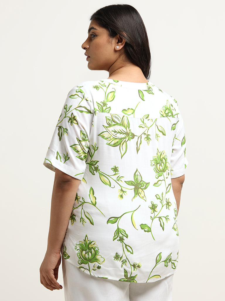 Gia White Leaf Printed Top