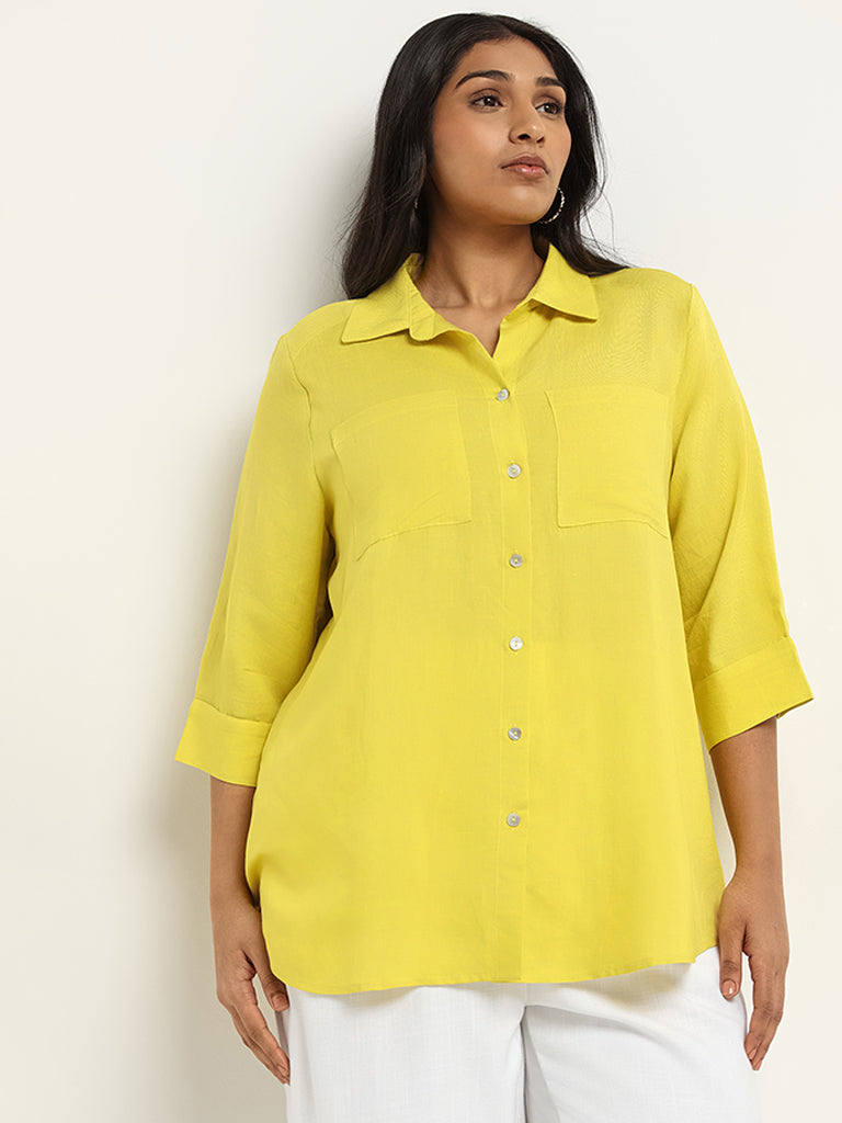 Gia Yellow Relaxed-Fit Blended Linen Shirt