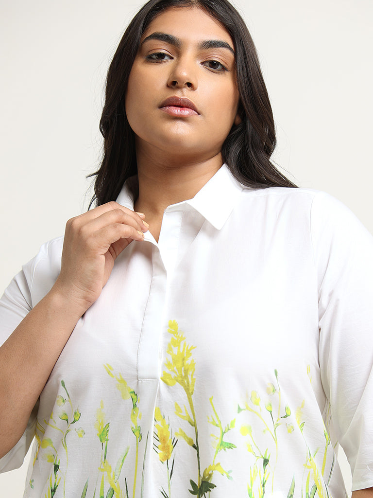 Gia White Printed Cotton Blouse