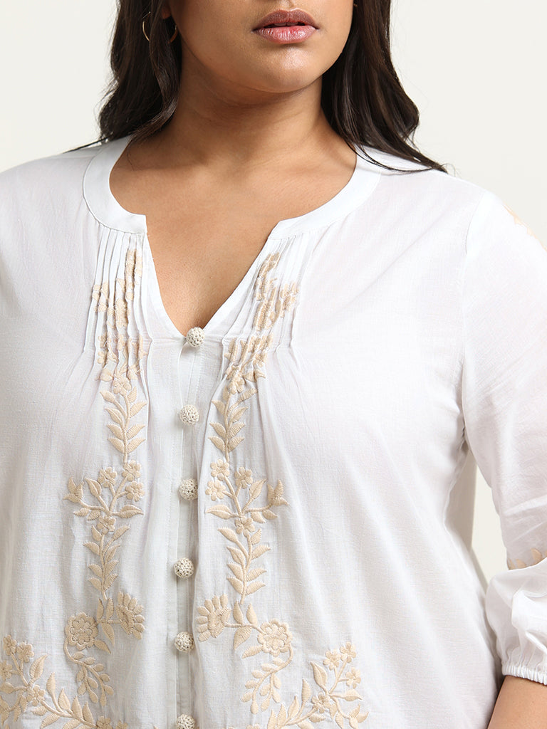 Gia White Pintuck Embroidered Cotton Shirt