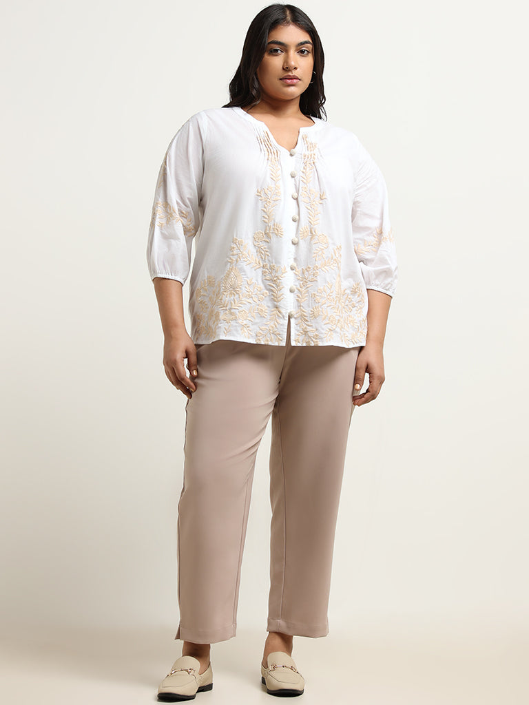 Gia White Pintuck Embroidered Cotton Shirt