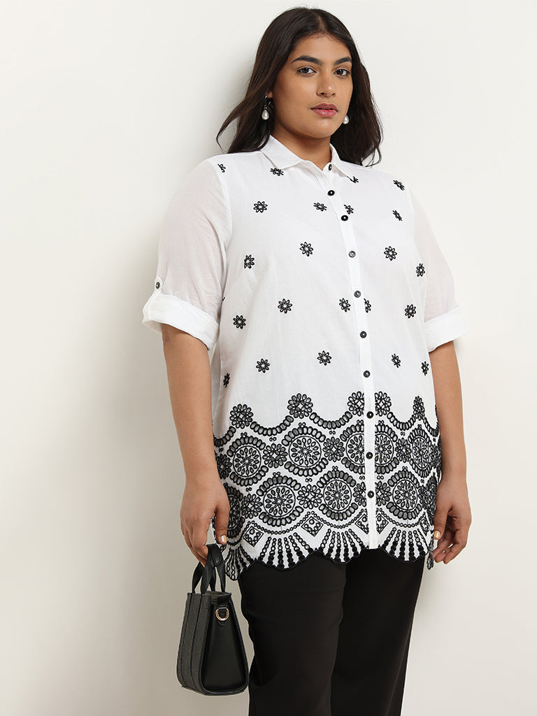 Gia White Embroidered Cotton Shirt