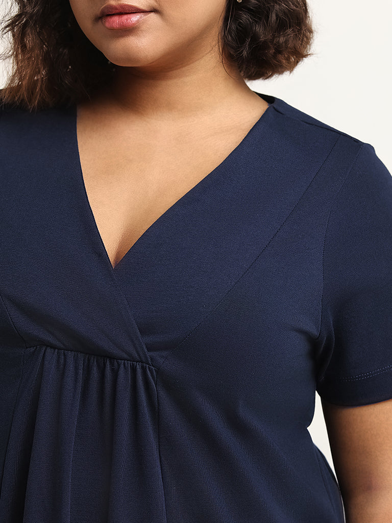 Gia Navy Solid Cotton A-Line Dress