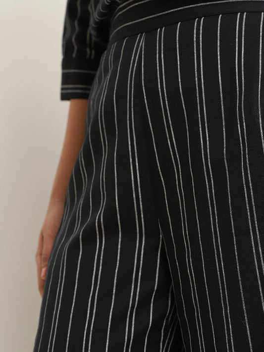 Gia Black Striped Cotton Wide-Leg Pants