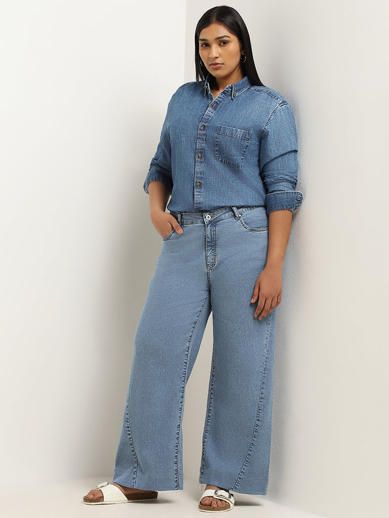 Gia Blue Relaxed Fit Mid Rise Jeans