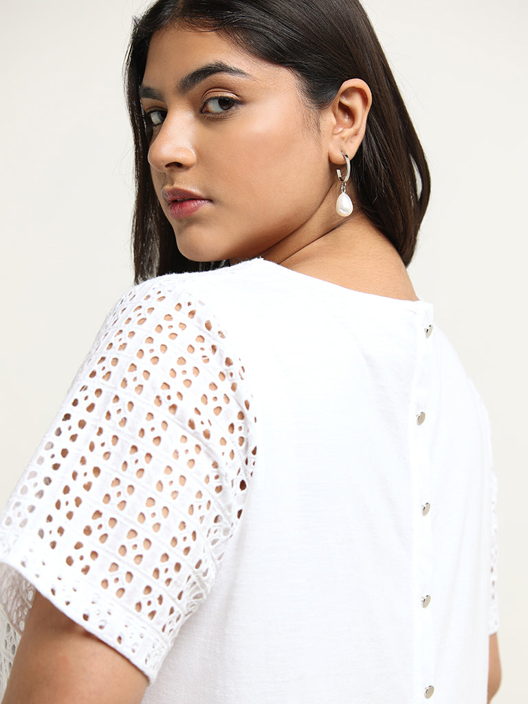 Gia White Eyelet Knit Top