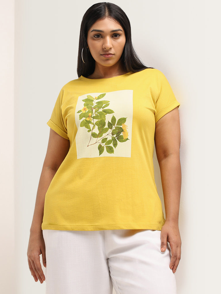 Gia Yellow Printed Cotton T-Shirt