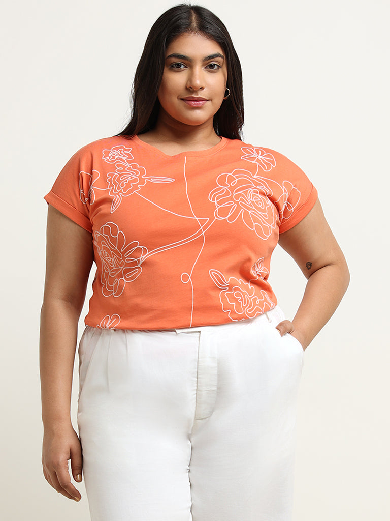 Gia Peach Printed Cotton T-Shirt