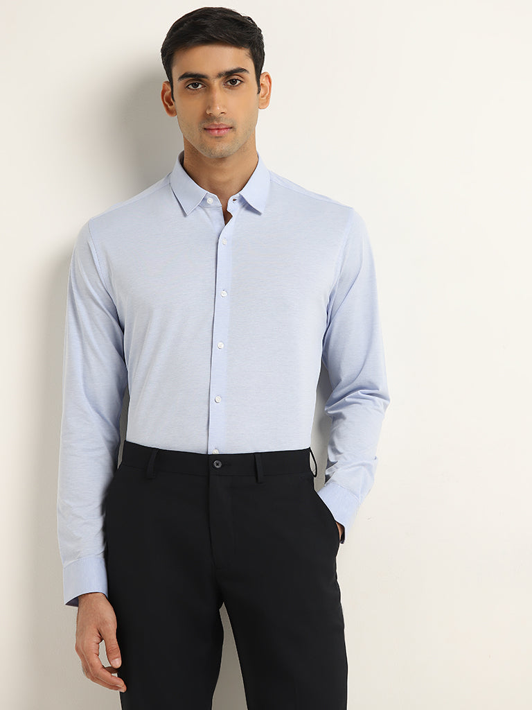 WES Formals Light Blue Slim Fit Shirt