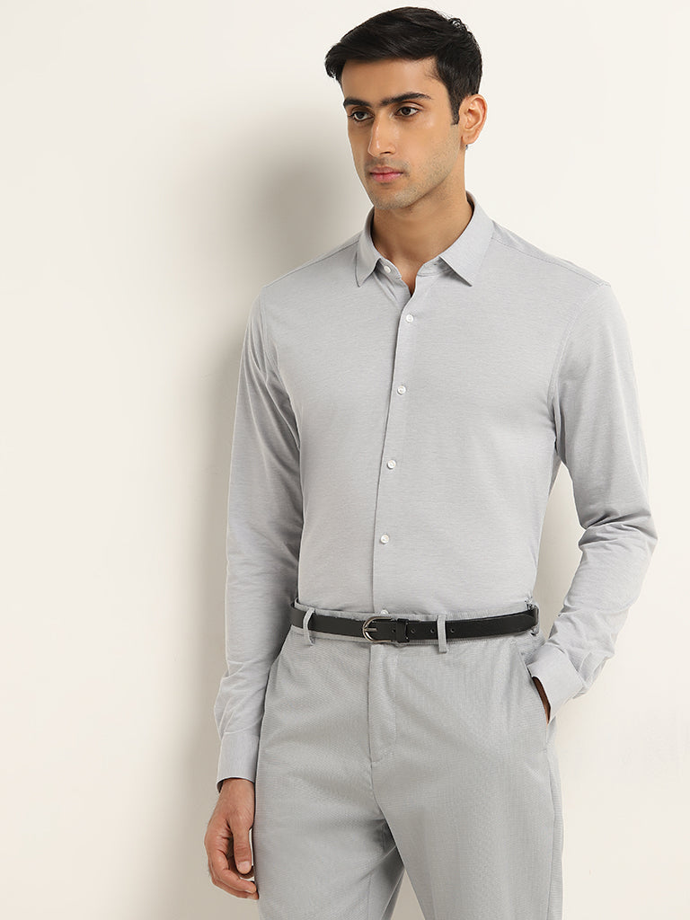 WES Formals Light Grey Slim Fit Shirt