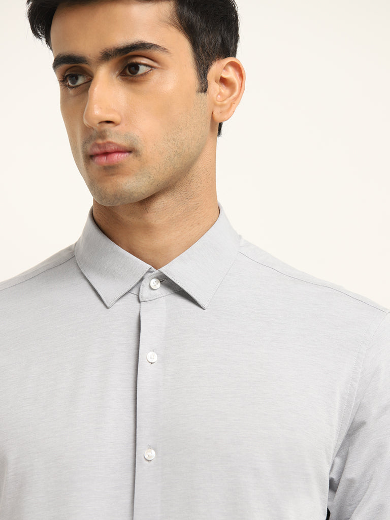 WES Formals Light Grey Slim Fit Shirt