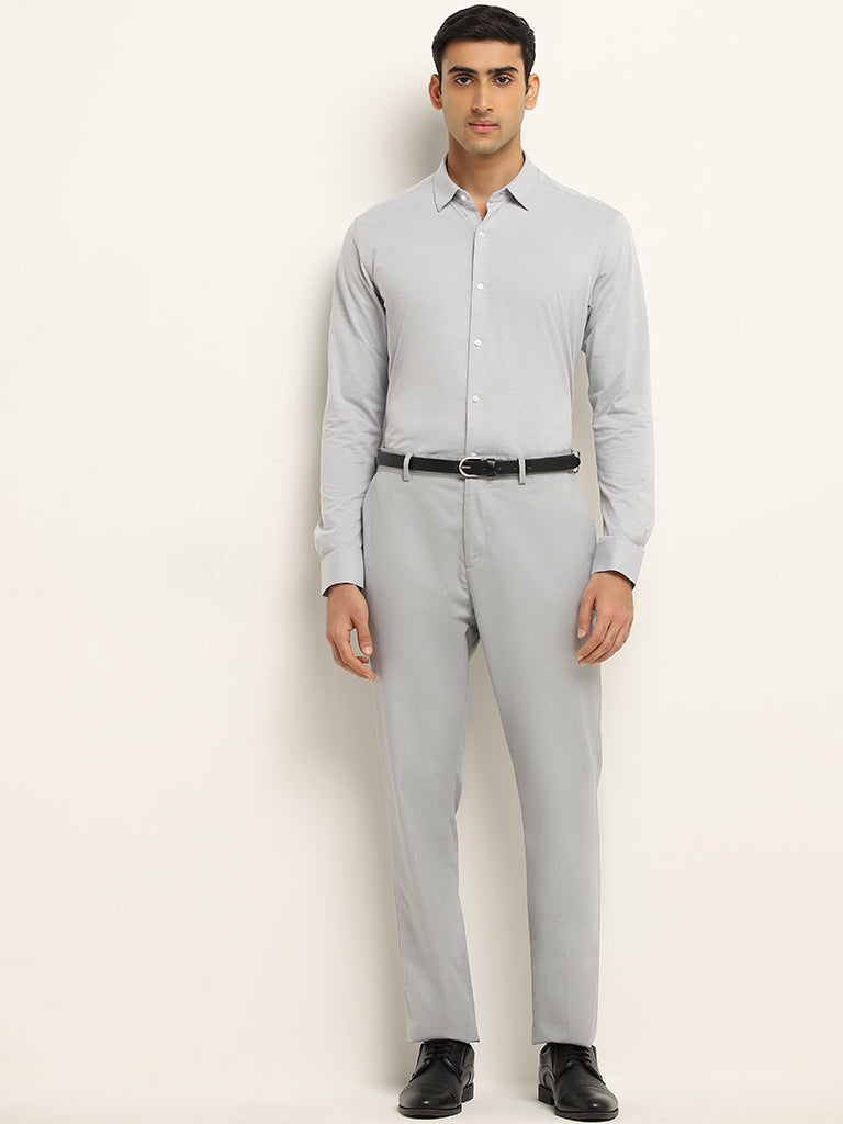 WES Formals Light Grey Slim Fit Shirt