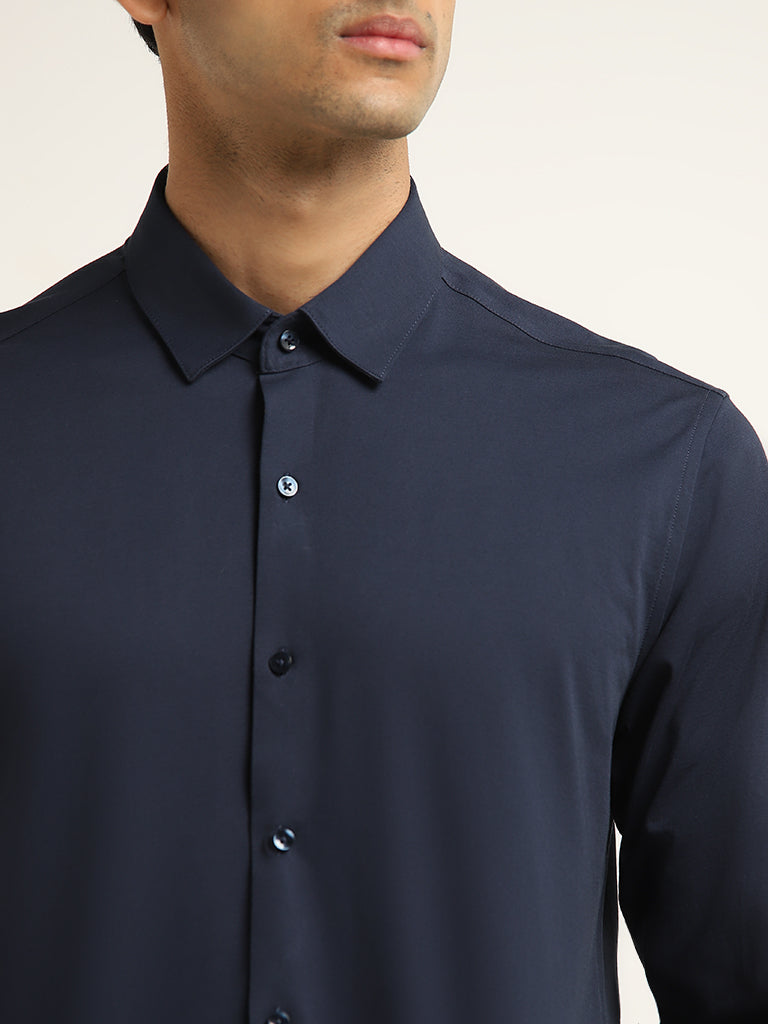 WES Formals Navy Slim Fit Shirt