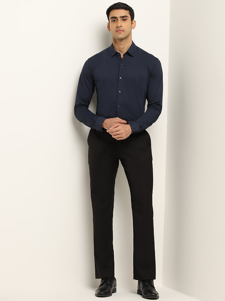 WES Formals Navy Slim Fit Shirt